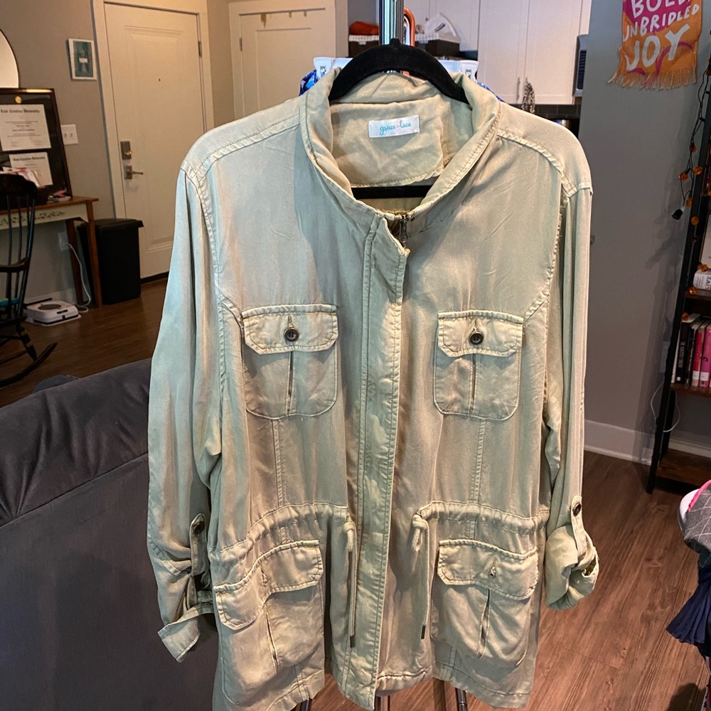 Grace and Lace Washed Tencel Cargo Jacket